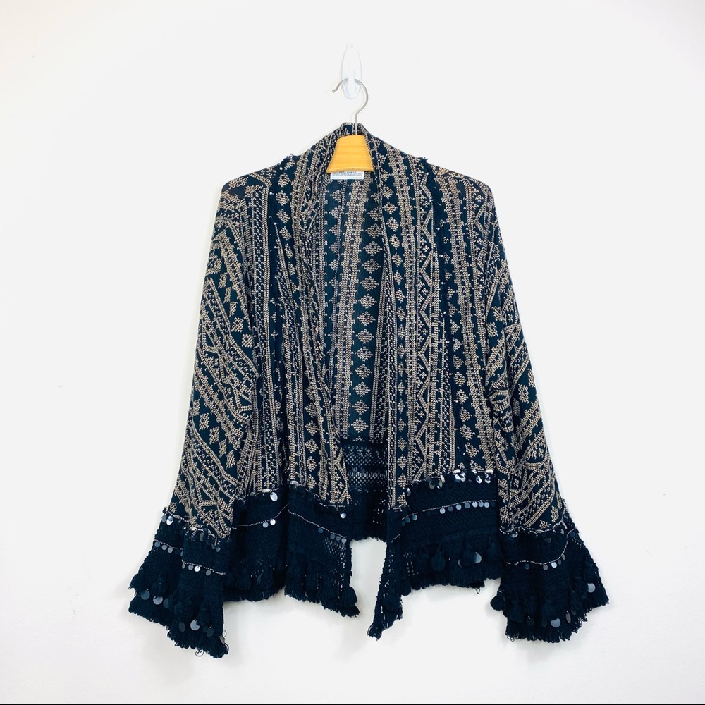 Zara Fringed Boho Southwestern Kimono Cardigan Size Medium